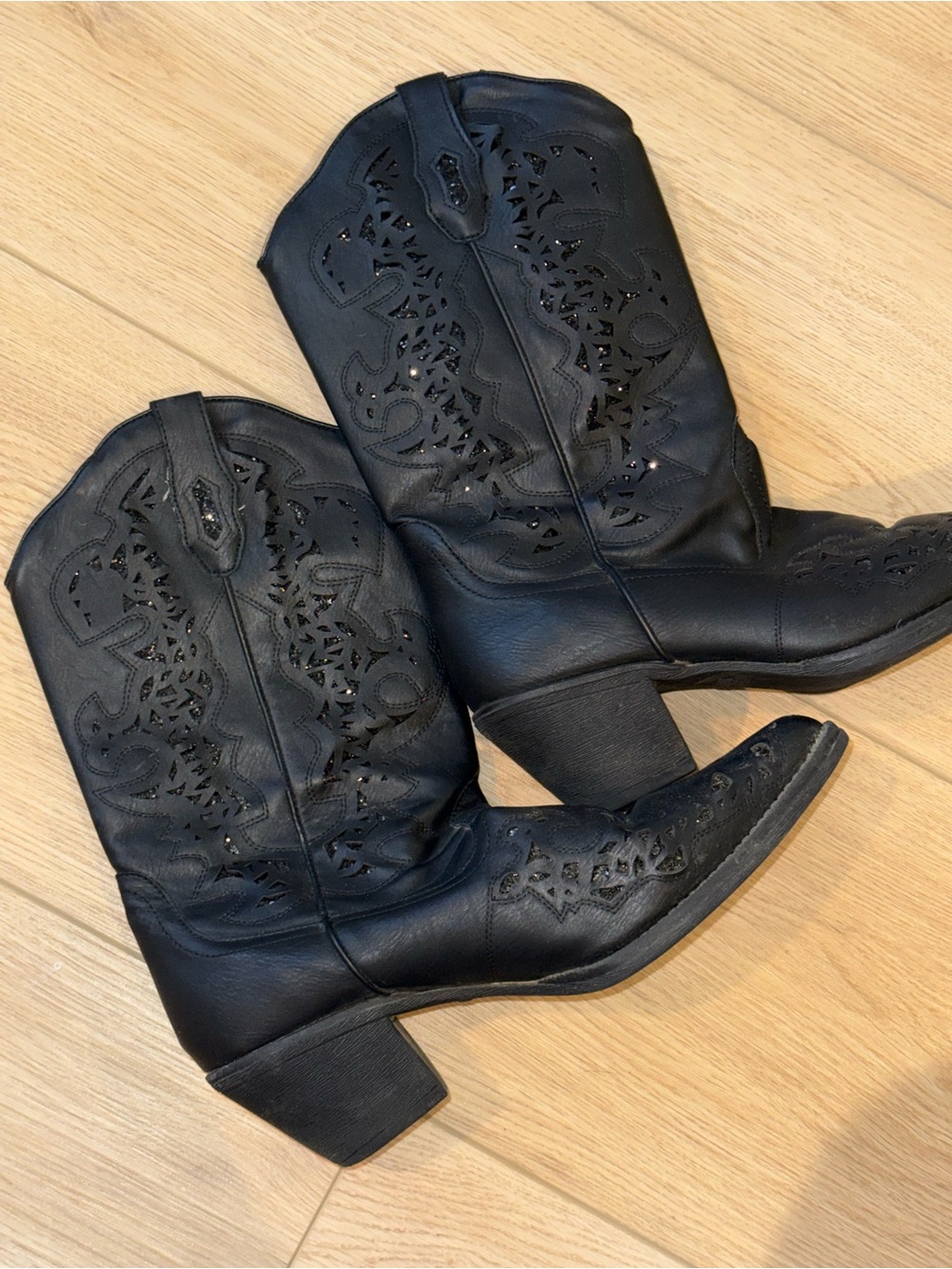 Black Western Cowboy Boots with Glitter Underlay- Women's